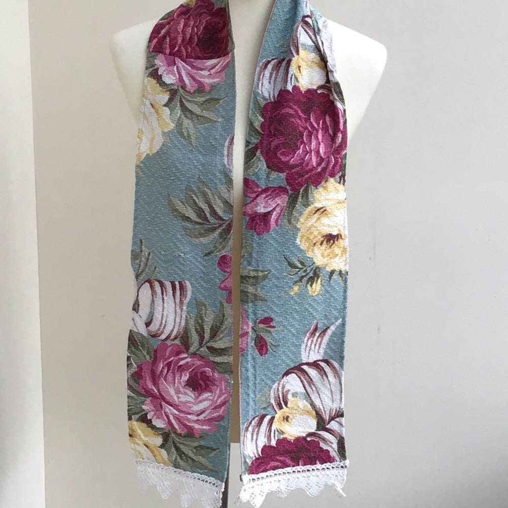 Vintage Turquoise Barkcloth Scarf